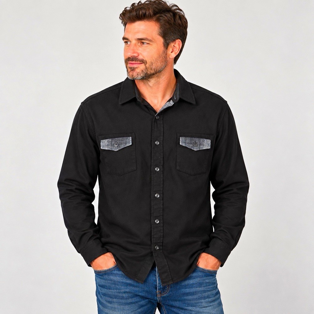 Pendleton Board Shirt Men's 2XL Long Sleeve Button-Up Pockets Black Virgin Wool